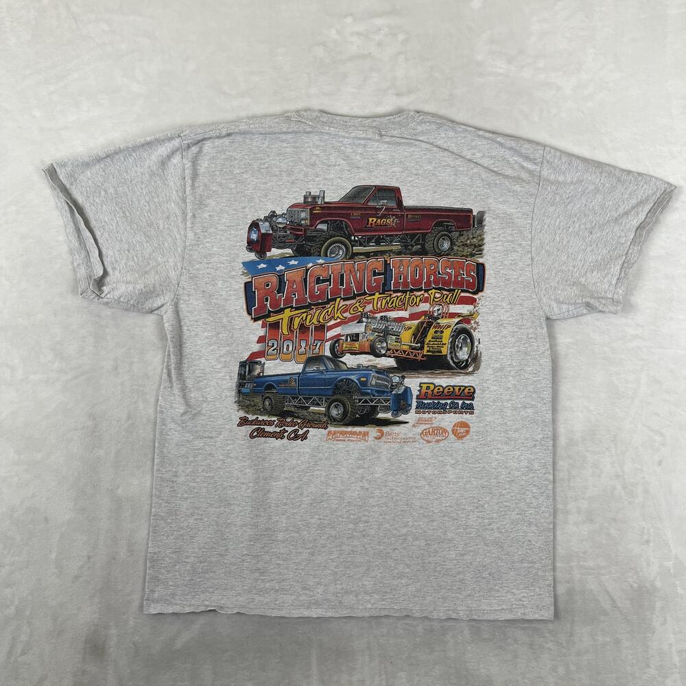 Raging Horses Truck Tractor Pull T-Shirt Mens XL Gray 2017 Reeve Trucking Racing